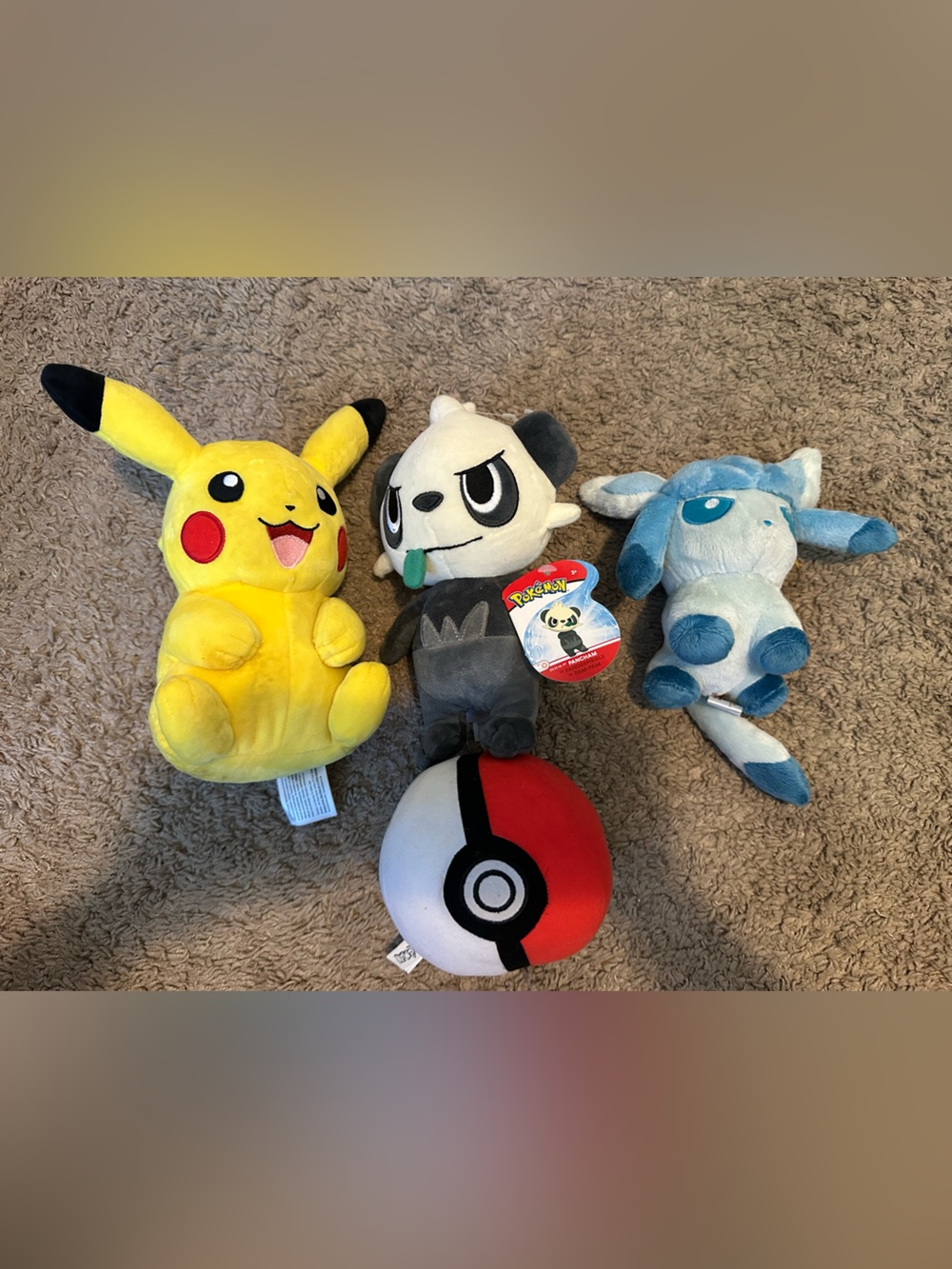 Pokémon Plush Lot of 4 - Pikachu, Pancham, Glaceon & Poké Ball Plushies